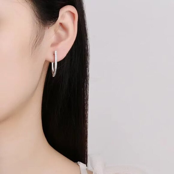 Gold U Round Hoop Earrings  S925 Sterling Silver 37MM Gold/Rose For Women… - Picture 2 of 6